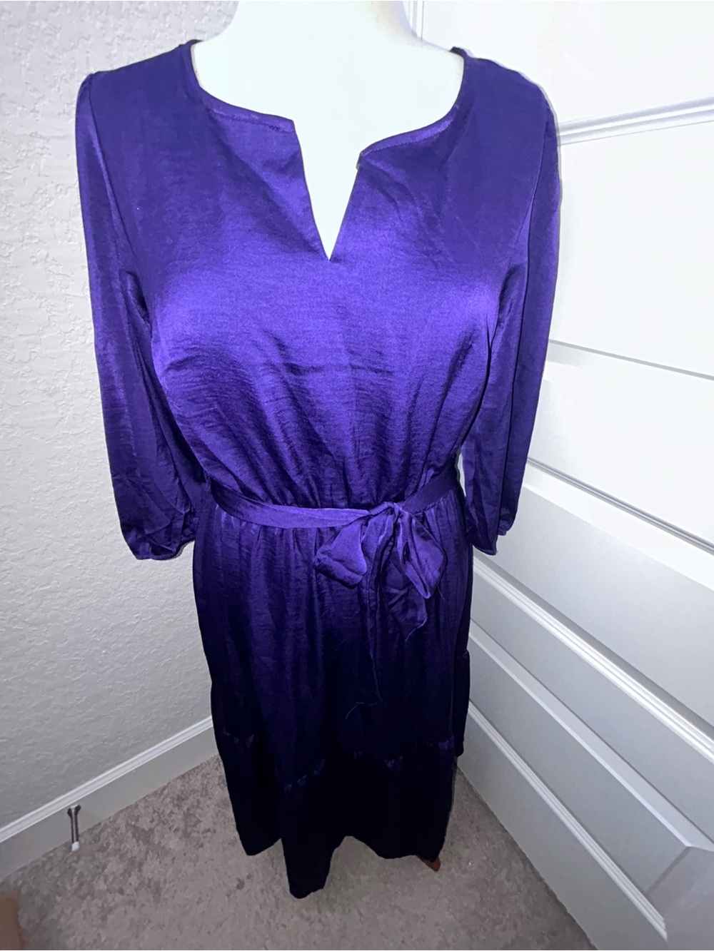New, Lucky Brand Split Neck 3/4 Length Sleeve Ruffle Maxi Dress